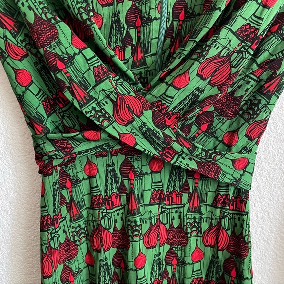 Issa London Green Red Print Dress Size 2 - Picture 5 of 9